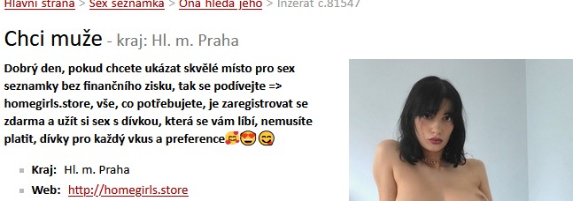 Sex seznamka, Ona hled jeho - Neodpoutm ti, stvoen, kraj: Hl. m. Praha